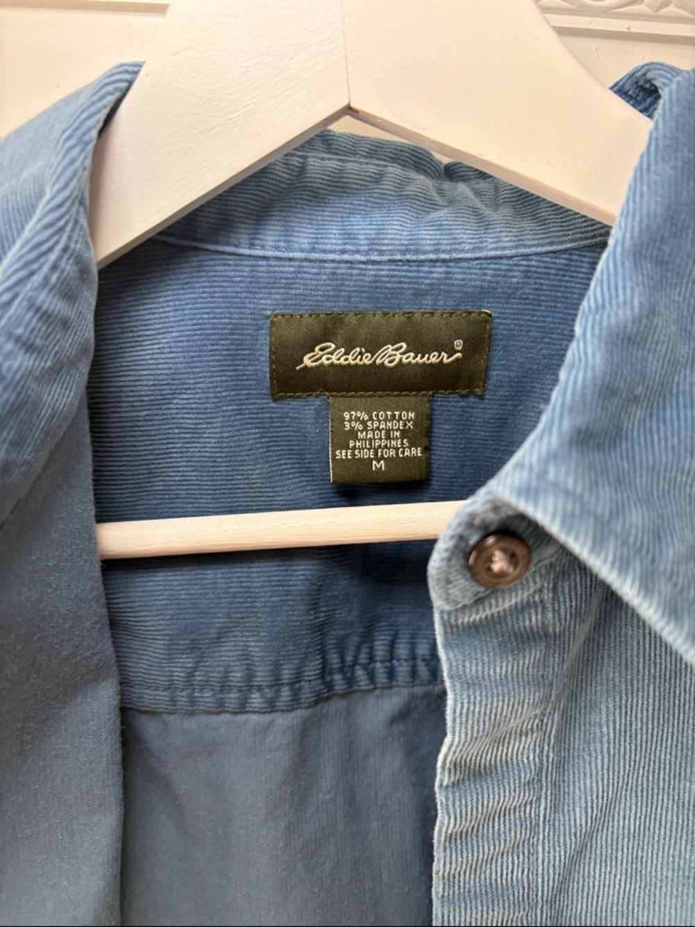 Vintage Eddie Bauer Light Blue Corduroy Button-Down Shirt Medium - Picture 2 of 4